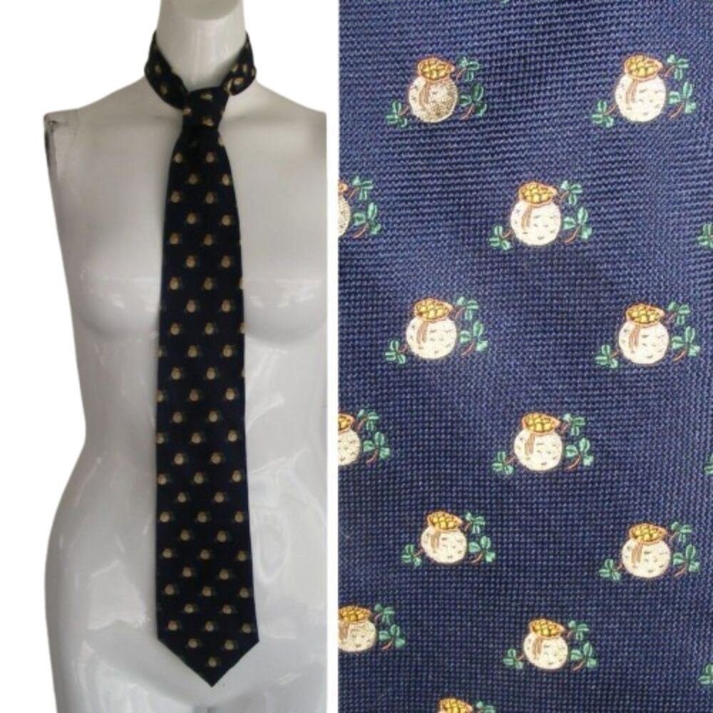 Pot of Gold, Silk Tie, 59x3.75, Navy Blue, St. Patrick's Day, Shamrocks